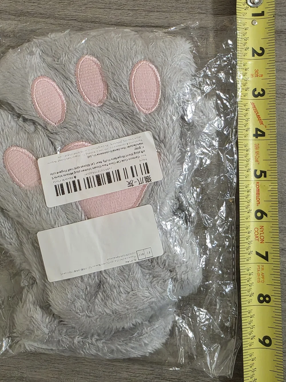 Gray Plush Paw Mittens with Pink Pads